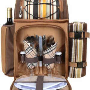 Hap Tim Picnic Basket Backpack for 2 Person with 2 Insulated Cooler Compartment, Wine Holder, Fleece Blanket, Cutlery Set, Wedding Gifts for Couples, Bridal Shower Gifts, Engagement Gifts