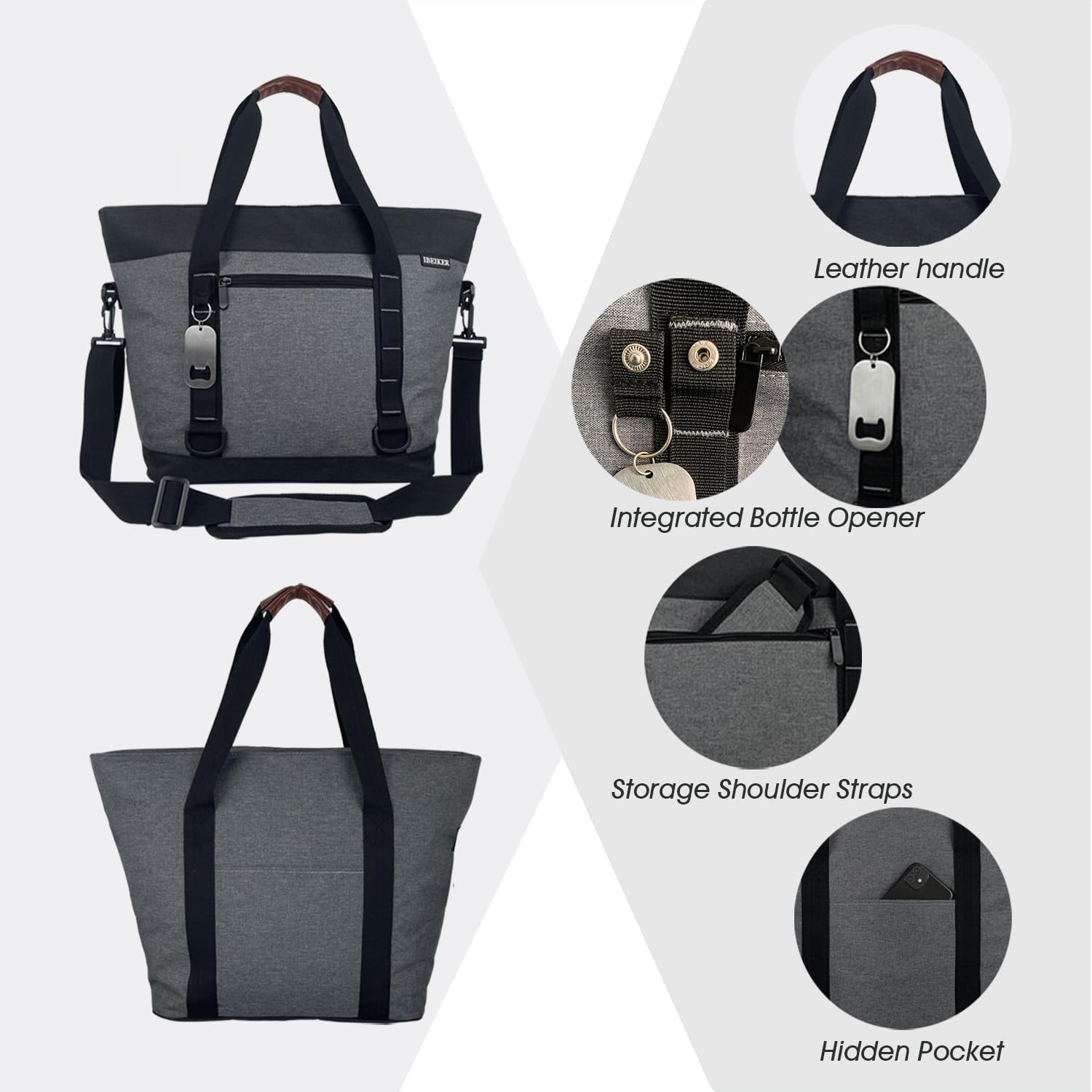 Insulated Cooler Bag, Large Insulated Bag, Reusable Shopping Bags, Leakproof Soft Cooler with BagsBottle Opener, Suitable for Supermarket Shopping, Travel,Beach,Family Picnic,Camping - Image 4